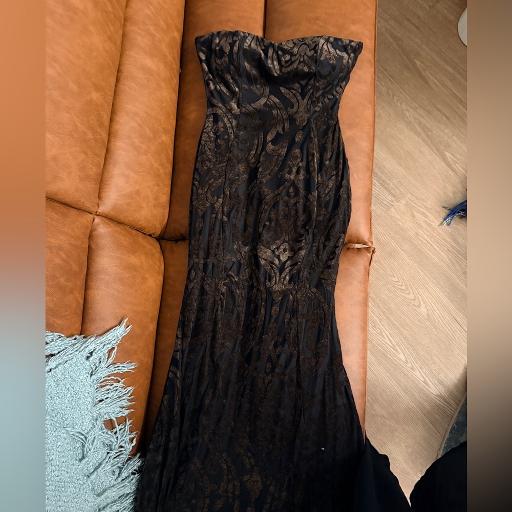 Cameo Black and Gold Velvet Formal Floor Length Gown